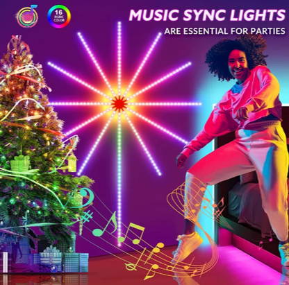 Music-Sync Firework LED Lights - Color-Changing Strip with Remote